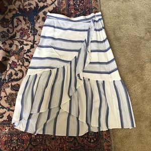 LOFT striped dropped-hem ruffle midi skirt